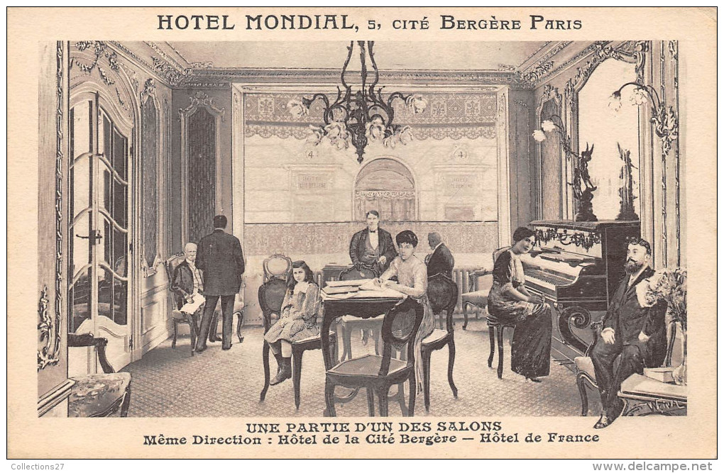 75009-PARIS- HÔTEL MONDIAL, 5 CITE BERGERE , UNE PARTIE D'UN DES SALONS - Cafés, Hotels, Restaurants