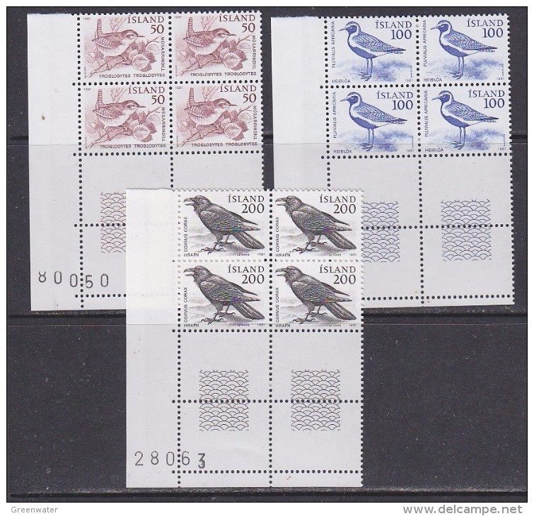 Iceland 1981 Birds 3v  Bl Of 4  (corner) ** Mnh (31821B) - Unused Stamps