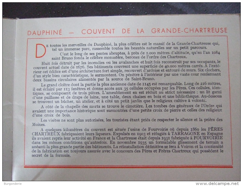DAUPHINE / LIQUEURS DE  LA GRANDE CHARTREUSE / BELLE PLAQUETTE  EN TBE /1951 - Autres & Non Classés