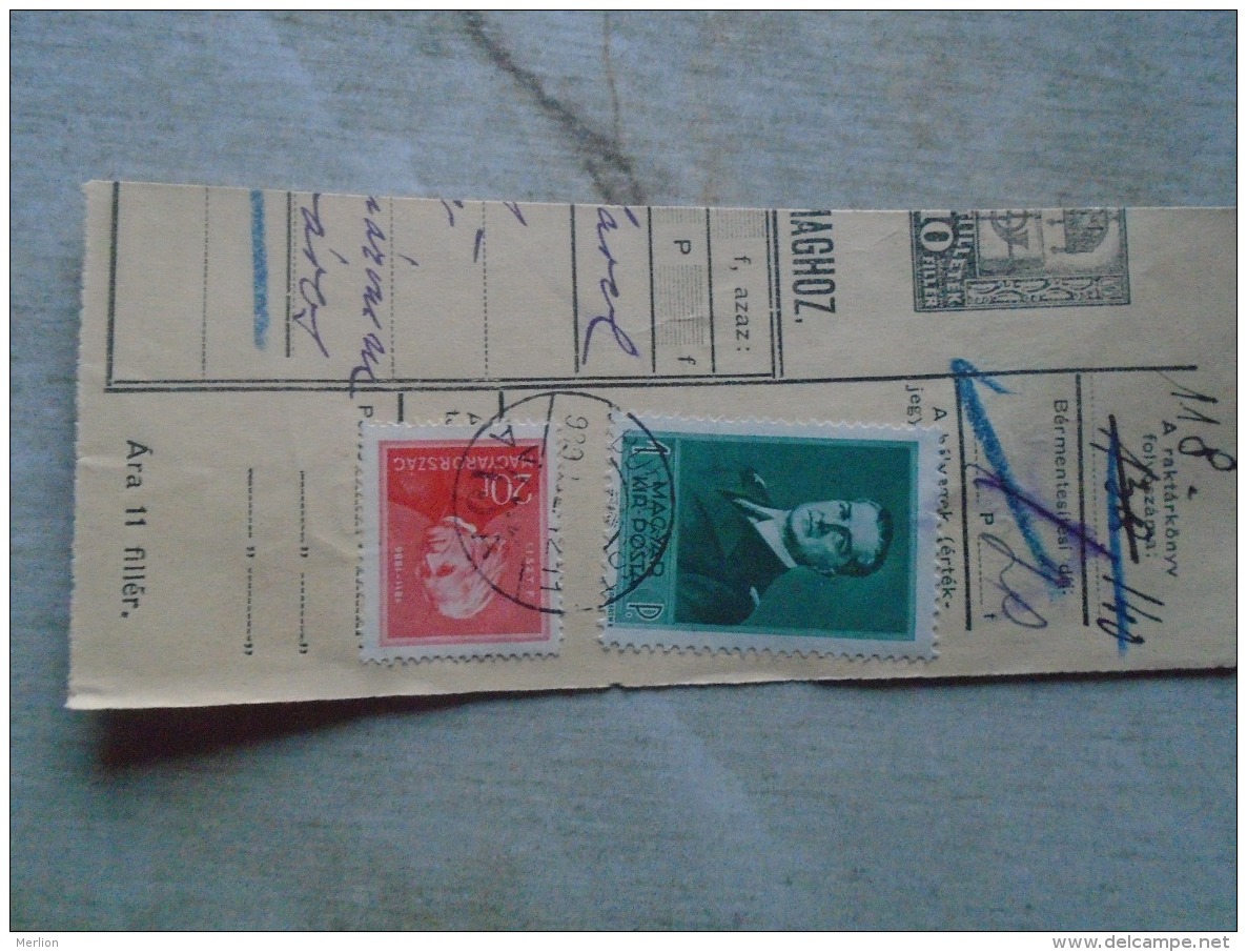 D138907  Hungary  Parcel Post Receipt 1939  Stamp  HORTHY  Komárom Vármegye  TÓVÁROS  Budapest - Parcel Post