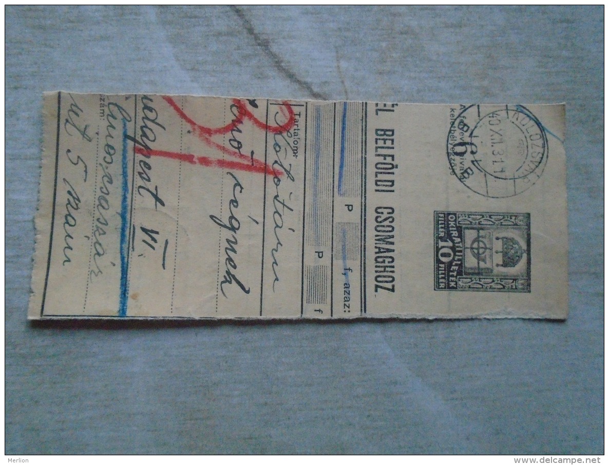 D138908  Hungary  Parcel Post Receipt 1940  Budapest    KOLOZSVÁR   SINGER JENÖ - Pacchi Postali