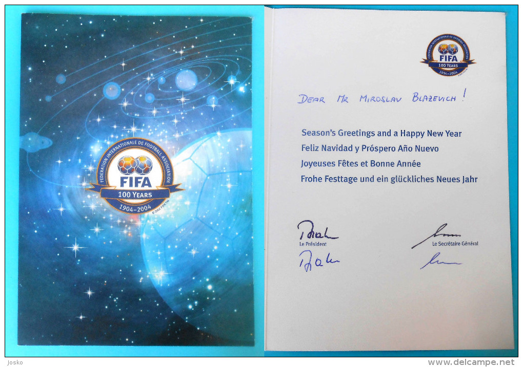 FIFA ... President Sepp Blatter ORIGINAL AUTOGRAPH On Greeting Card To Croatian Coach * Hand Signed Autographe Autogramm - Handtekening