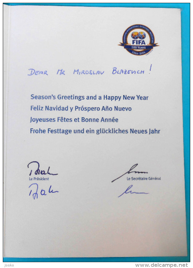 FIFA ... President Sepp Blatter ORIGINAL AUTOGRAPH On Greeting Card To Croatian Coach * Hand Signed Autographe Autogramm - Autografi