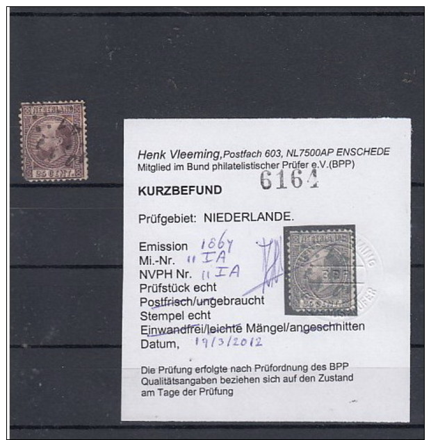 Niederland Michel Cat.No. Used 11IA Certified Short Edge Left - Used Stamps