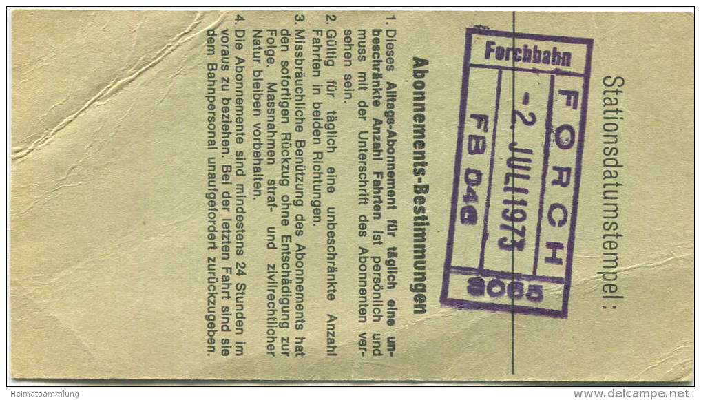 Forchbahn 1973 - Von Forch Nach Zumikon - Abonnement Fr. 27.- - Europe