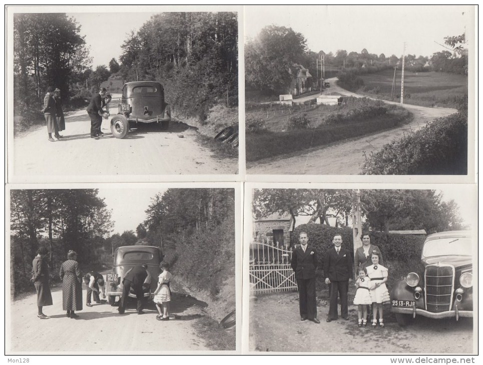 BEAUCHENE - TOURNEBRIDE  (ORNE)  4 PHOTOS 11,5 X 8,5 Cms - JUIN 1938 (voiture,crevaison) - Luoghi