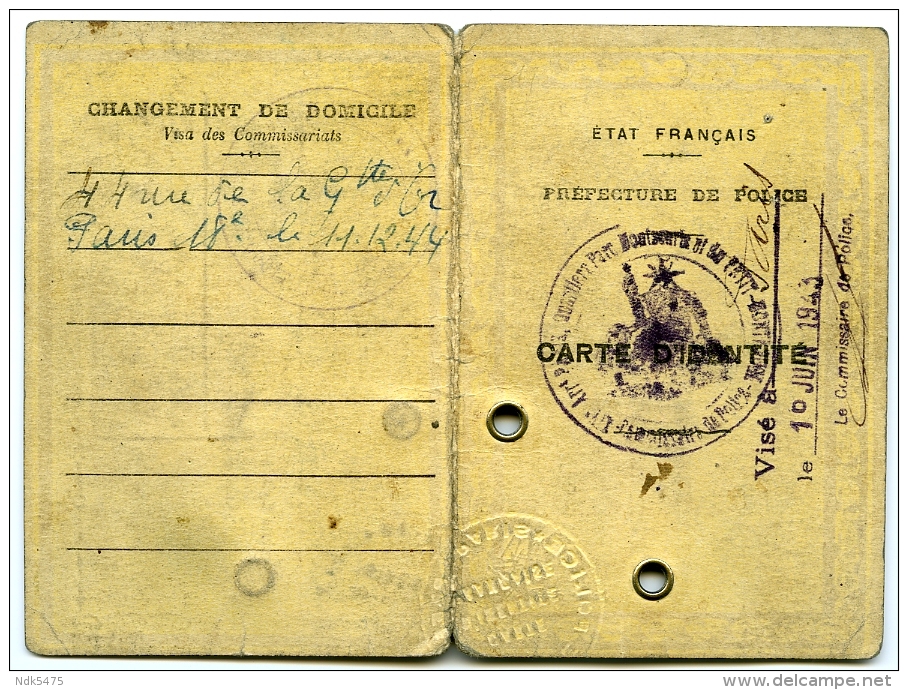 CARTE D'IDENTITE : PARIS 1941 - DUCANTON / AVENUE PAUL APPELL & RUE DE LA GOUETTE D'OR - Collections