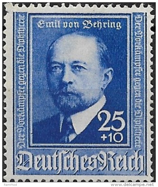 GERMANY 1940 50th Anniv Development Of Diphtheria Antitoxin - Emil Von Behring (bacteriologist) - 25pf.+10pf. - Blue MH - Nuevos