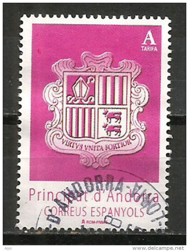 Nouveau Blason D'Andorre Sur Timbre 2015,  Un Timbre Oblitéré, 1 ère Qualité, Cachet Rond - Used Stamps