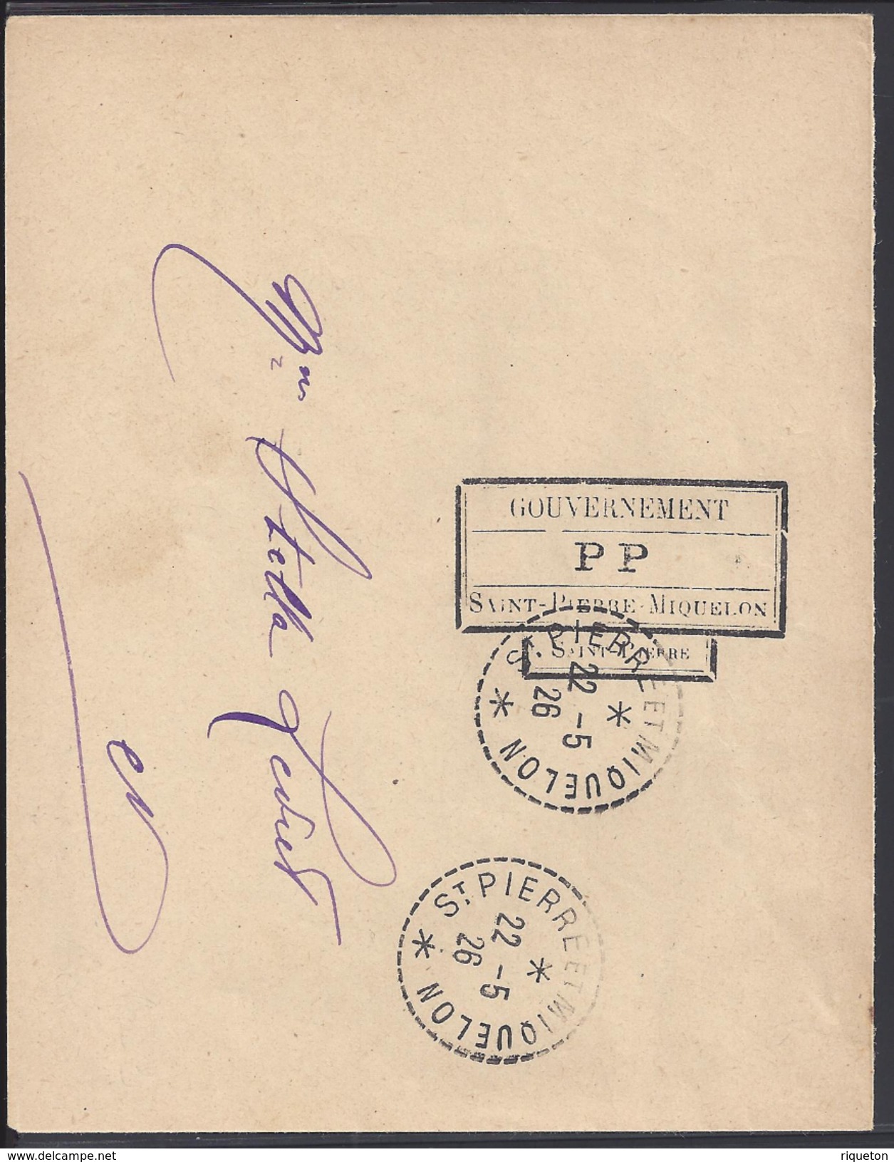 SPM - CACHET " GOUVERNEMENT PORT PAYE "  SUR ENVELOPPE - OBLITERATION ST PIERRE & MIQUELON DU 22-5-1926 - TB - - Covers & Documents