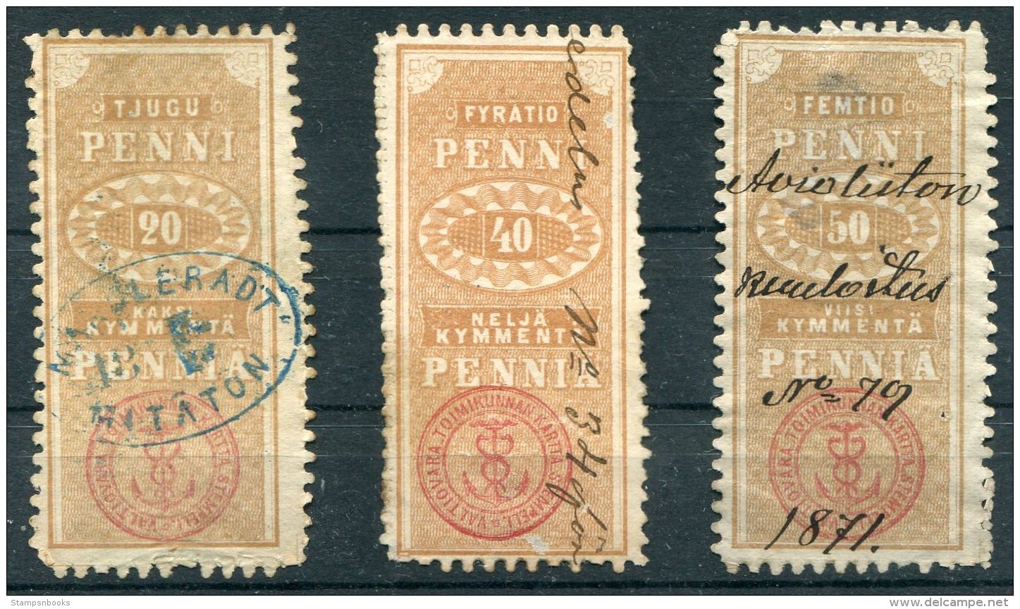 1870s Finland Revenues X 3 - Revenue Stamps