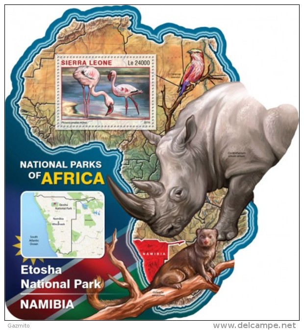 Sierra Leone 2016, National Parks, Namibia, Flamingoes, Bird, Rhino, 4val In BF - Flamants