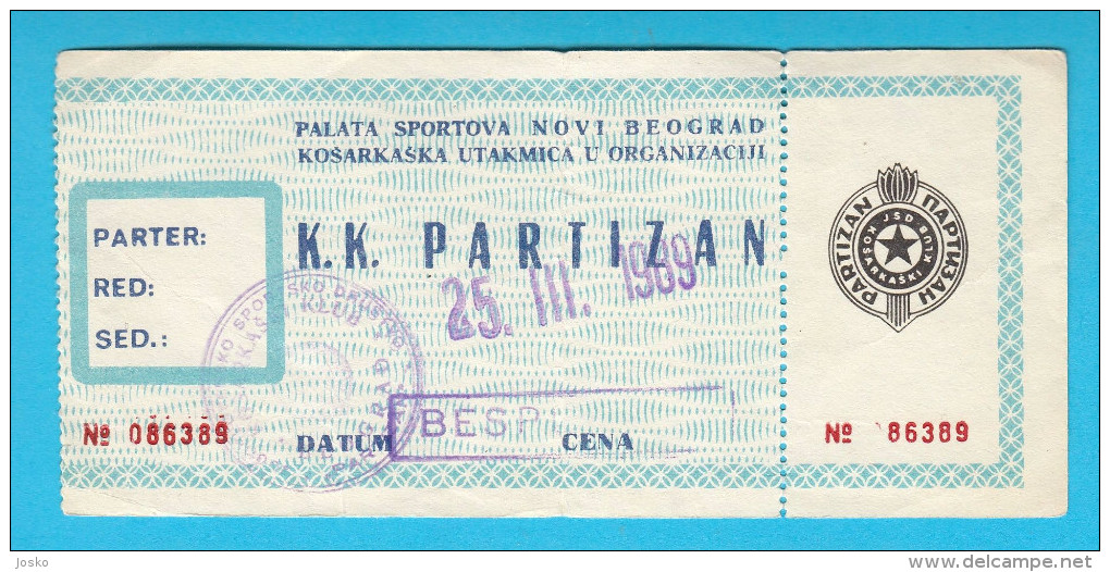 KK PARTIZAN Belgrade Serbia Ex Yugoslavia - Old Rare Basketball Match Ticket Basket-ball Billet Baloncesto Pallacanestro - Eintrittskarten