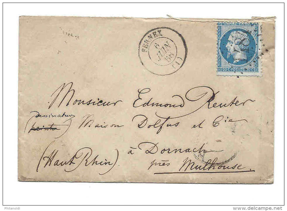 AIN De FERNEX GC 1484,  Sur Petite Lettre Avec Cachet Du  6 Juin 1866 Pour Dornach Mulhouse - 1849-1876: Période Classique