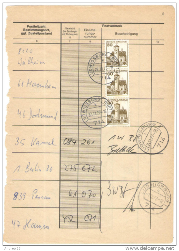 GERMANIA - GERMANY - Deutschland - ALLEMAGNE - BUNDESPOST - 1978 - 1984 - 8 Pagine di registro postale con Francoboll...