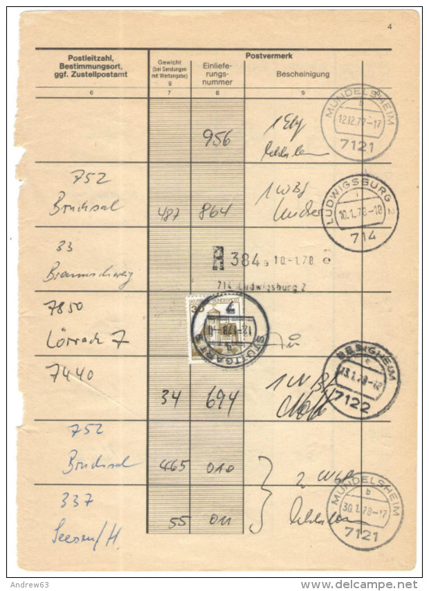 GERMANIA - GERMANY - Deutschland - ALLEMAGNE - BUNDESPOST - 1978 - 1984 - 8 Pagine di registro postale con Francoboll...