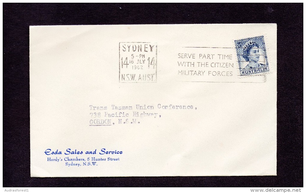 SLOGAN SERVE PART TIME WITH THE CITIZEN MILITARY FORCES Postmark SYDNEY, NSW  16 JULY 1962 - AUSTRALIA  With 5d QEII - Militaria