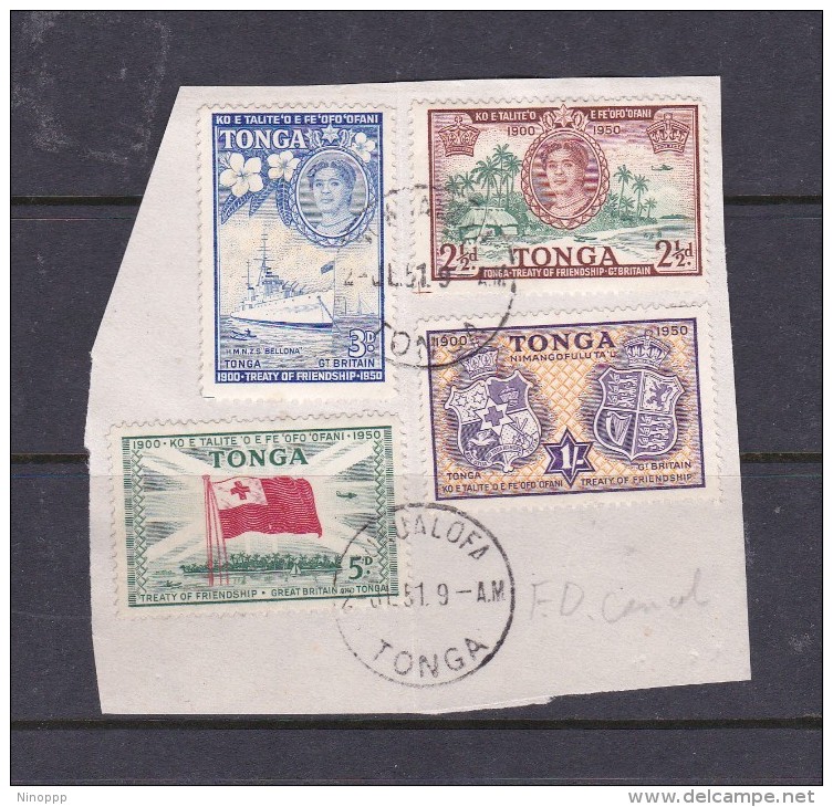 Tonga SG 97-100 1951 50th Anniversary Of Treaty Of Friendship Used On Piece - Tonga (1970-...)