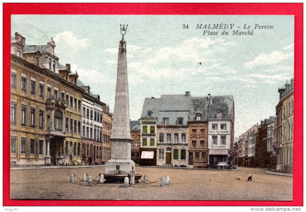 Malmédy. Place Du Marché. Fontaine-Perron( 1781- Jacques Hubin). Hôtel-Restaurant Des Eburons. 1931 - Malmedy