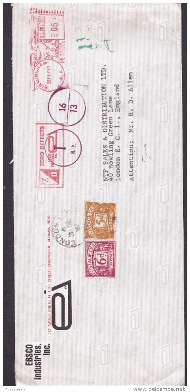 United States EBSCO Industries BIRMINGHAM 1967 Meter Cover Brief LONDON England TAXE Postage Due Stamps & Cancel !! - Tasse