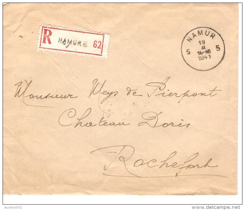 TP 538-539-540-541-542 Secours D'hiver N°1 S/L.recommandée De Namur 19/2/1941 V.Rochefort PR3358 - Cartas & Documentos