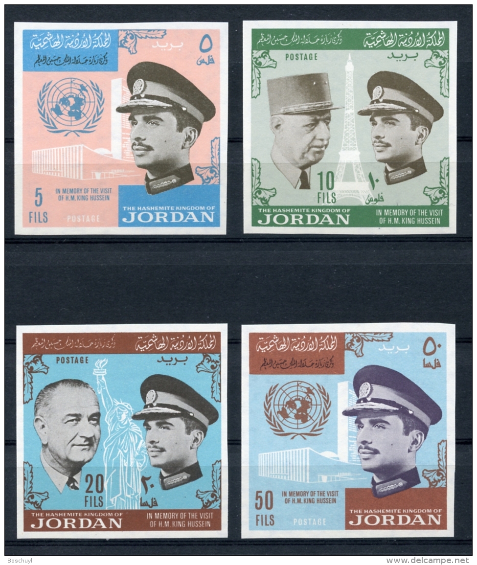 Jordan, 1965, Travels Of King Hussain, United Nations, MNH Imperforated, Michel 557-560B - Jordanie