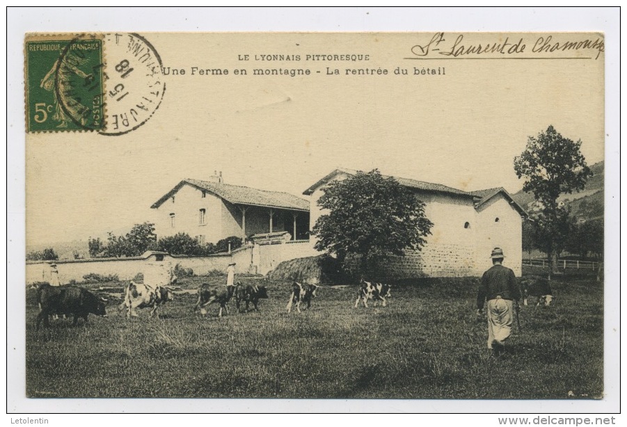 CPA: 69 - ST LAURENT DE CHAMOUSSET (D'APRÈS INFO.) - UNE FERME EN MONTAGNE - LA RENTRÉE DU BÉTAIL - - Saint-Laurent-de-Chamousset