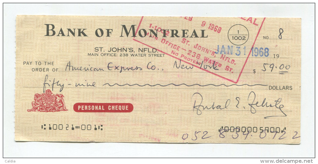 Canada 1967 - 1968 4x " CHEQUES "  Stamped & Signed - Kanada