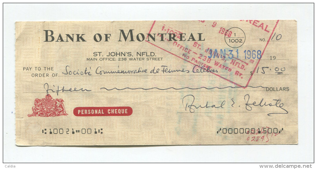 Canada 1967 - 1968 4x " CHEQUES "  Stamped & Signed - Canada