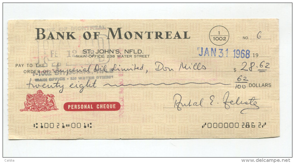 Canada 1967 - 1968 4x " CHEQUES "  Stamped & Signed - Canada