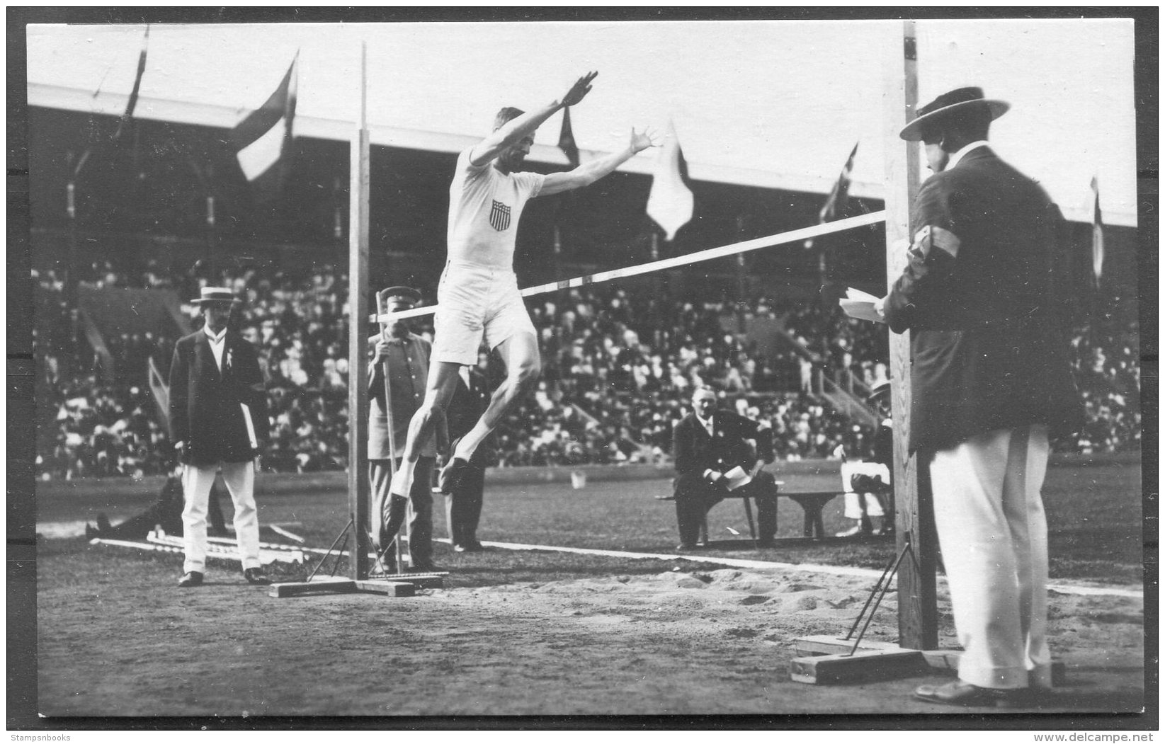1912 Sweden Stockholm Olympics Official Postcard 203, Platt Adams, High Jump Athletics USA Gold Medal - Olympische Spiele