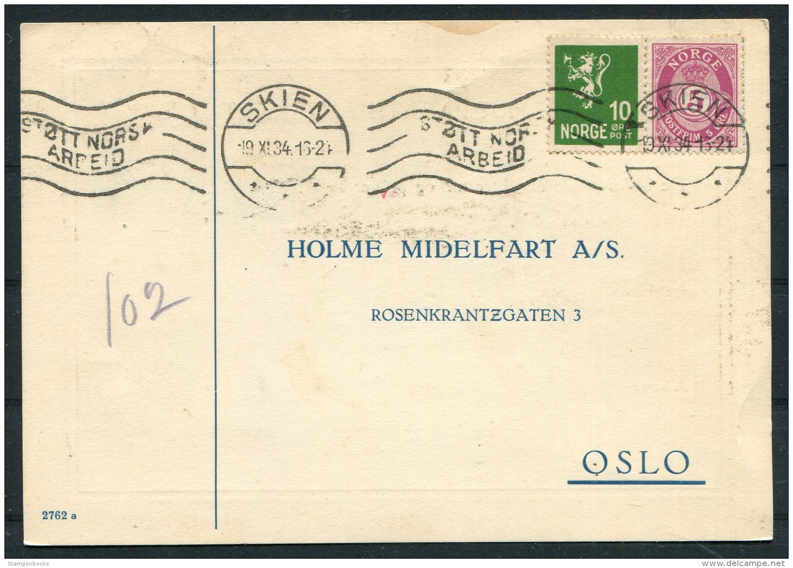 1934 Norway Chemist Medical Advertising Postcard Skien Stott Norsk Arbeid - Covers & Documents