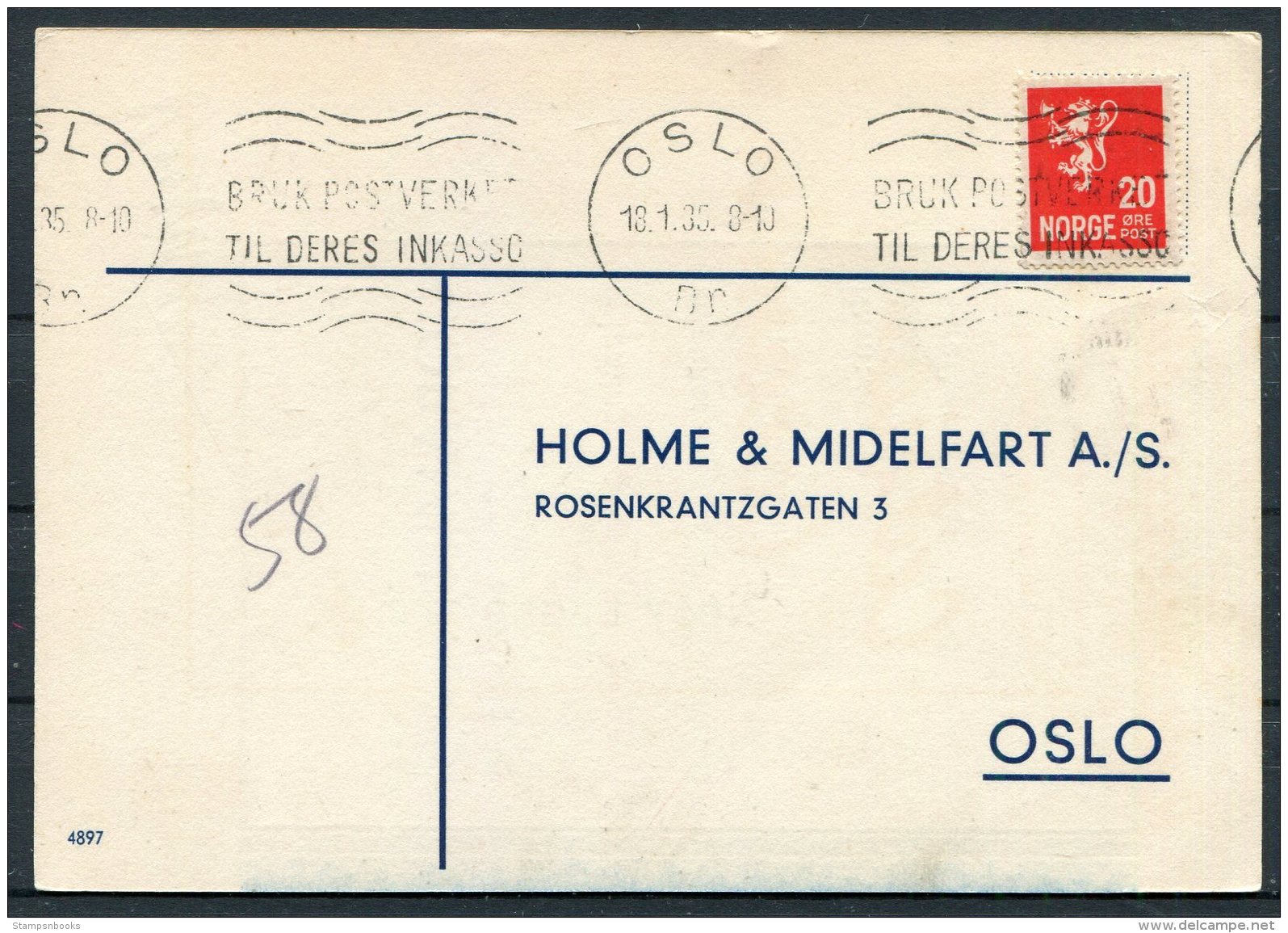 1935 Norway Chemist Medical Advertising Postcard Oslo - Covers & Documents