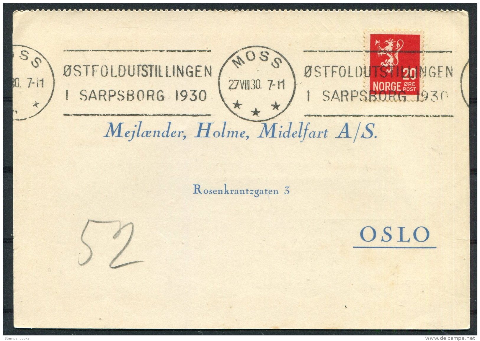 1930 Norway Chemist Medical Advertising Postcard Moss Ostfoldutstillingen Sarpsborg - Covers & Documents