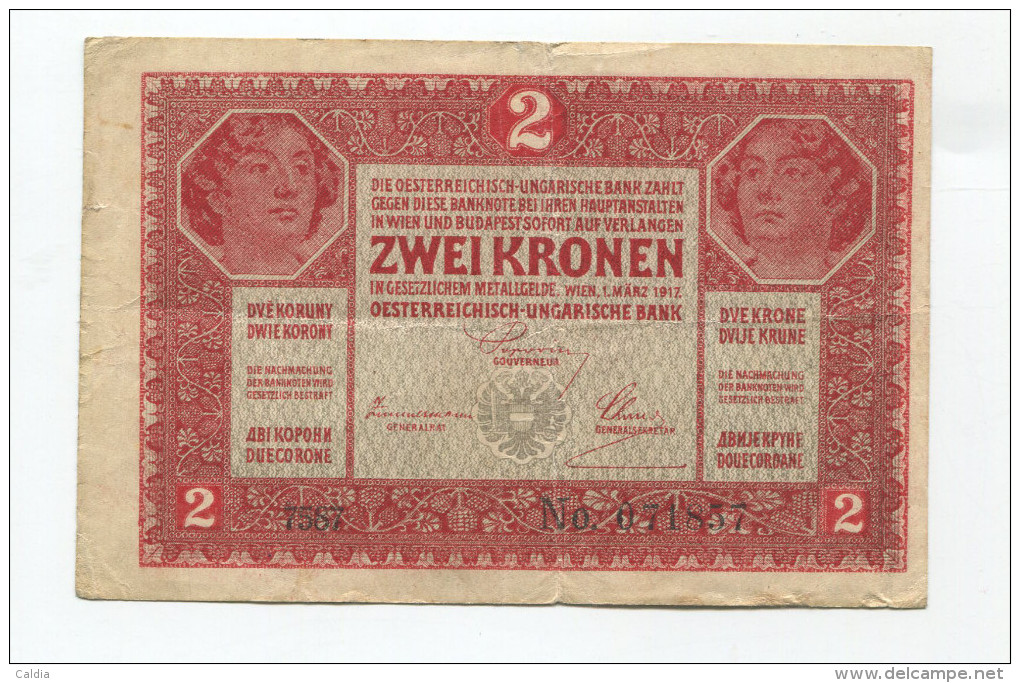 Hongrie Austria Hungary 2 Kronen 1917 Serial > 7000  RARE !!!!!!! # 6 - Hongrie