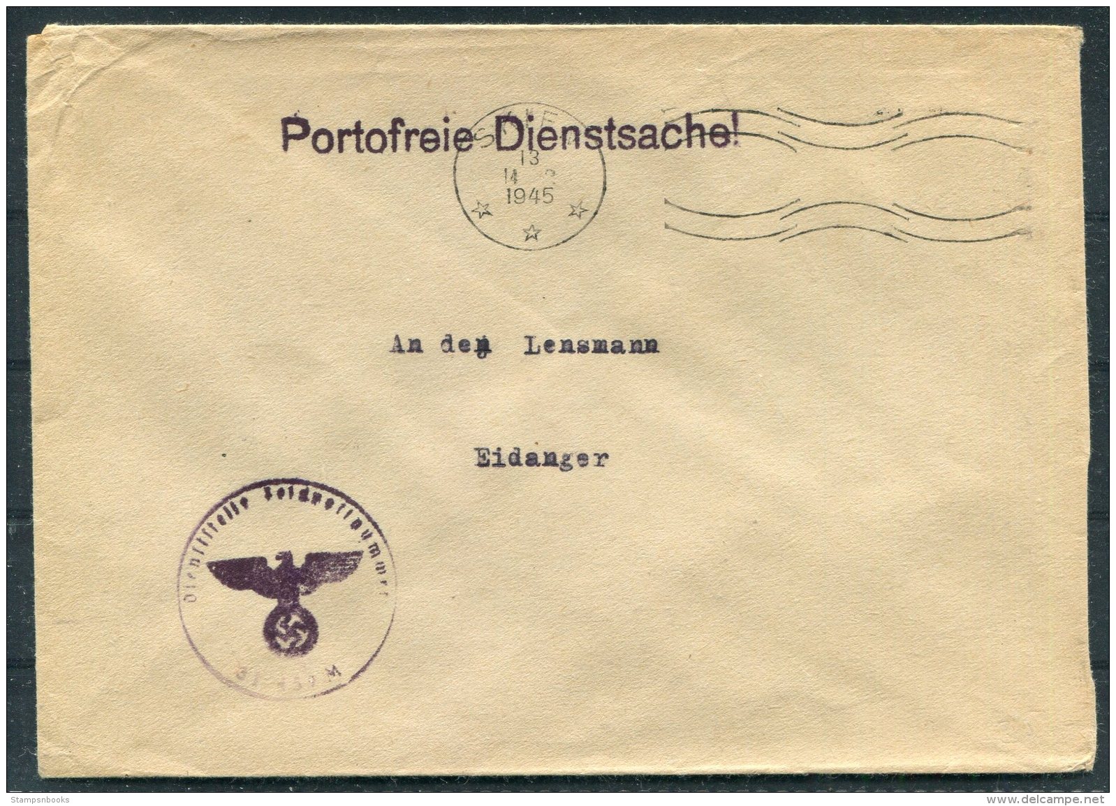 1945 Norway Germany Deutsche DR Feldpost Fieldpost Portofreie Dienstsache Reichseigentum Skien Cover - Eidanger - Covers & Documents