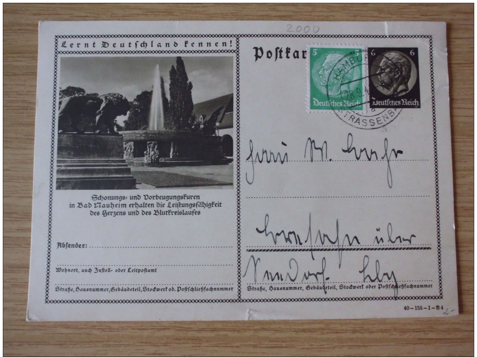 28.09.1940, POSTKARTE BAD NAUHEIM, Mit STEMPEL Von HAMBURG-STRASSENBAHN - Storia Postale