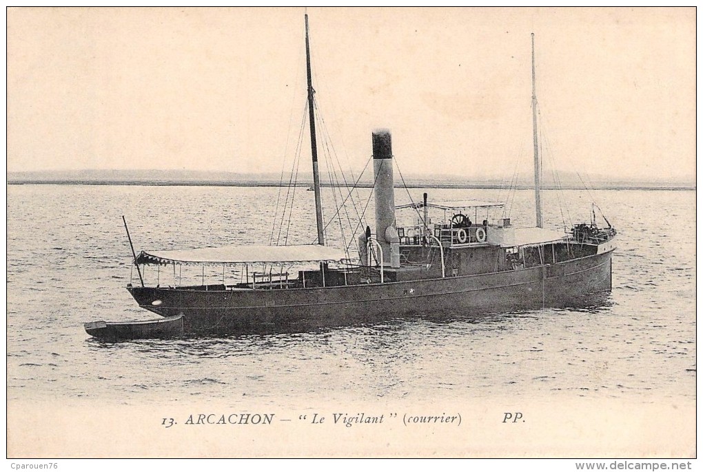 C P A Navire Bateau  Vapeur " Le Vigilant   " Courrier P P Arcachon Humarou Et Cie 1895 Dubigeon Nantes - Ferries