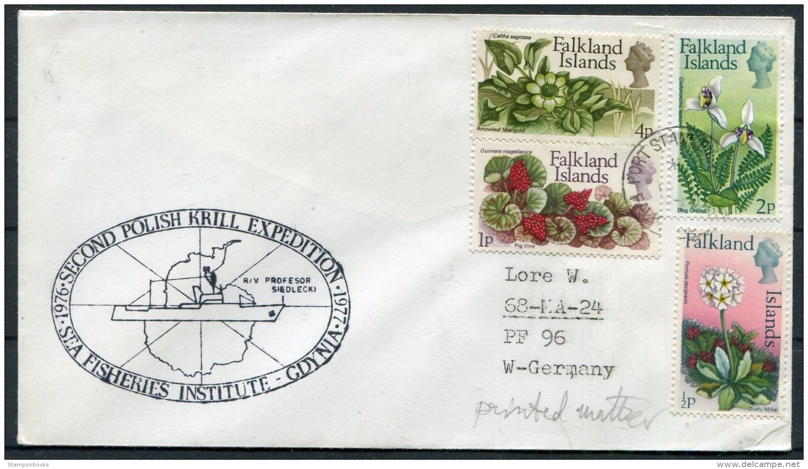 1977 Falkland Islands Port Stanley Poland Polish Krill Expedition Cover - Falkland Islands