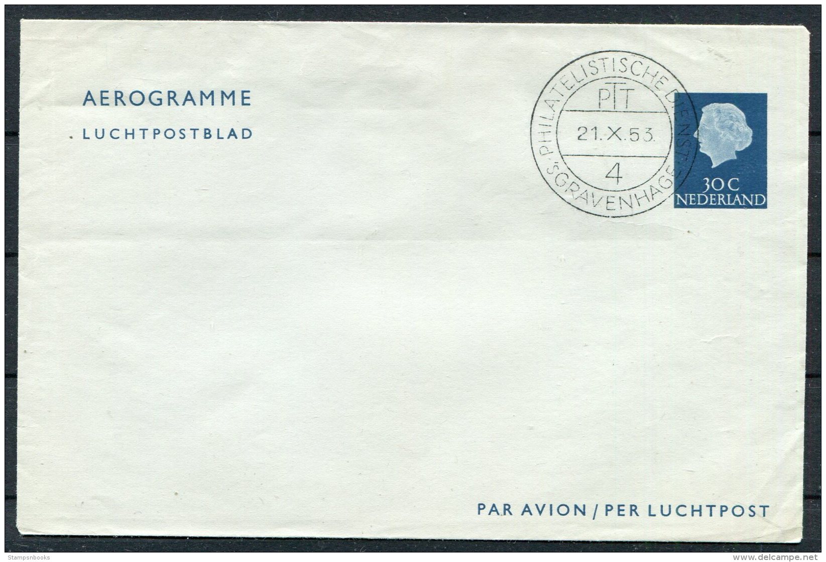 1953 Netherlands 30c Aerogramme - Postal Stationery