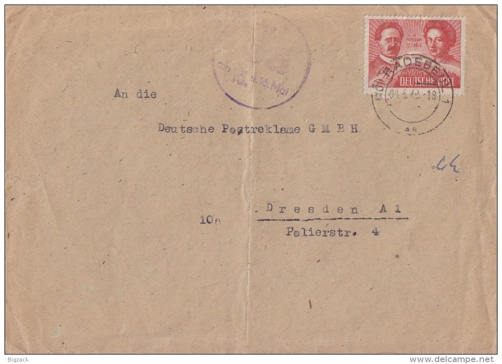 SBZ Brief EF Minr.229 Radebeul 9.5.49 Mit Propagandastempel Dein Ja Am 15. Und 16.5. - Sonstige & Ohne Zuordnung