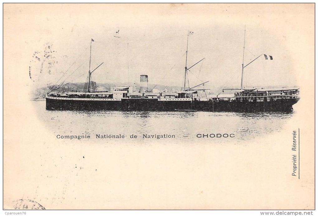 Cpa De La Compagnie Nationale De Navigation Bateau Navire " Chodoc " Timbre Indochine 1904 Dos Non Partagé Viet Nam - Dampfer