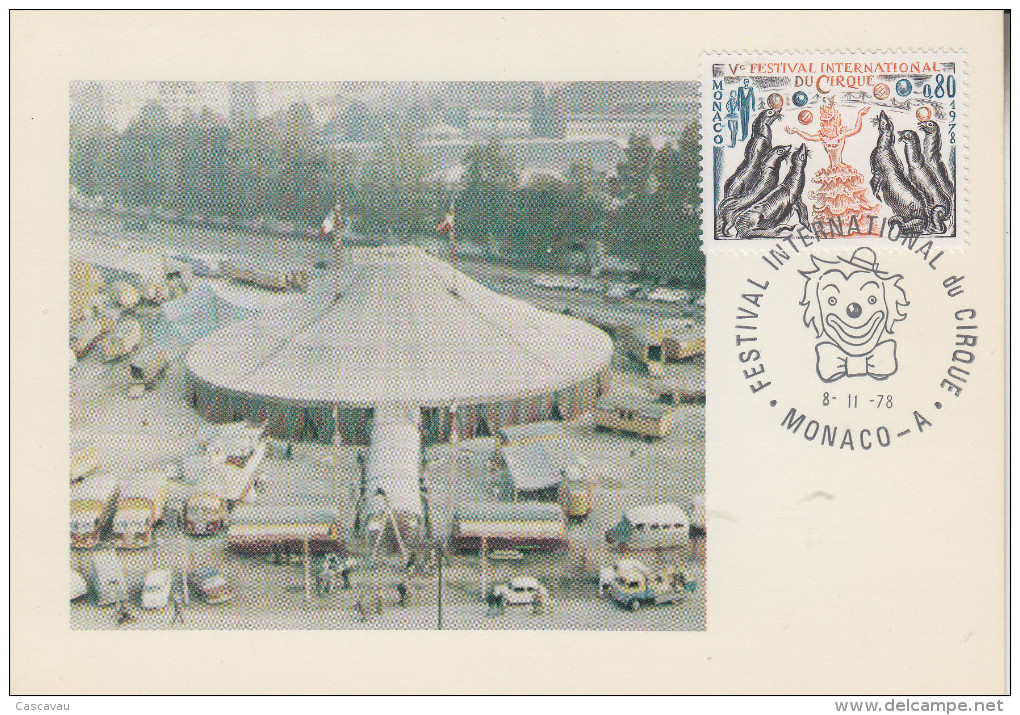 Carte Maximum  1er Jour  MONACO   FESTIVAL  INTERNATIONAL  Du  CIRQUE    1978 - Circo
