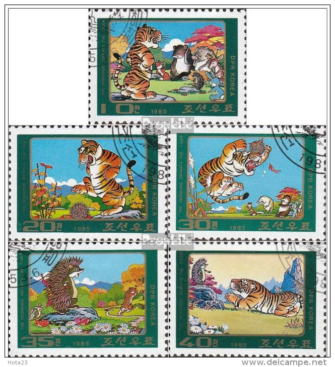 North Korea Stamp 1985 Fable Fairy Tale "hedgehog Played Tiger" 5 Full Used Set (lot - 16- 1003) - Corea Del Norte