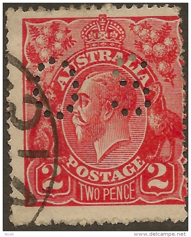 AUSTRALIA 1918 2d KGV OS Perfin SG O72 U #VO124 - Oficiales