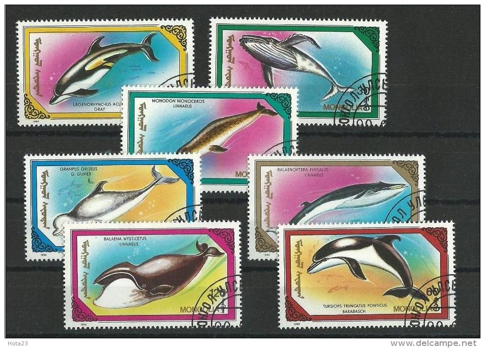 Mongolia 1990 Mi# 2141-2147 FAUNA, Whales, Dolphins USED 7 STAMPS (LOT - 2 - 218) - Delfine