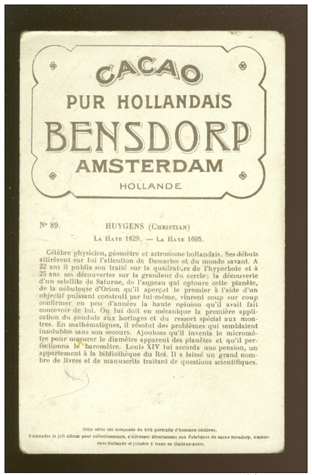 Chromo ( 4584 )  Cacao BENSDORP  Amsterdam  -  Huygens  Célèbre Physicien - Autres & Non Classés