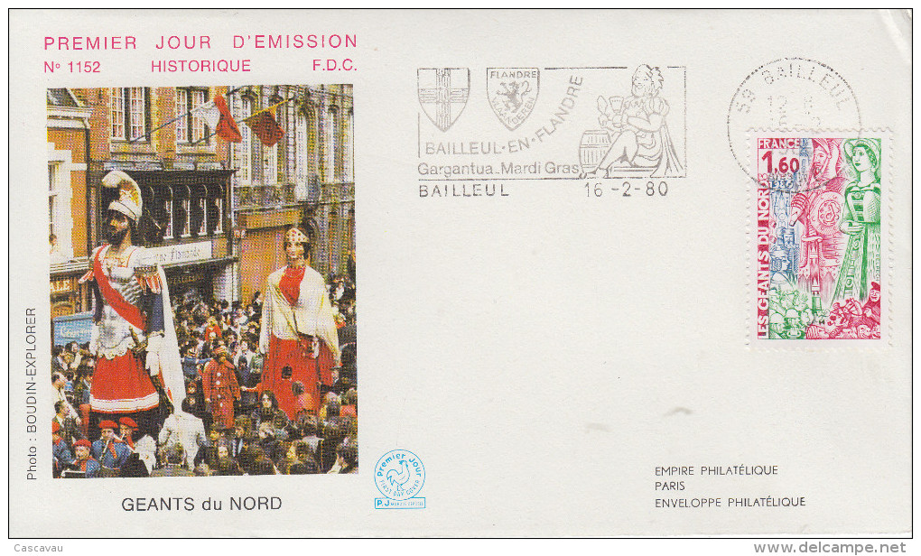 Enveloppe  FDC  Flamme   1er   Jour     Les  GEANTS   Du  NORD   BAILLEUL   1980 - 1980-1989