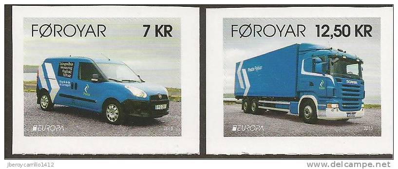 FEROE / FAROE/ ILES FÉROÉ - EUROPA 2013 -TEMA ANUAL " POSTAL VEHICLES"-  SERIE  De 2 V ADHESIVOS Procedentes Del CARNET - 2013