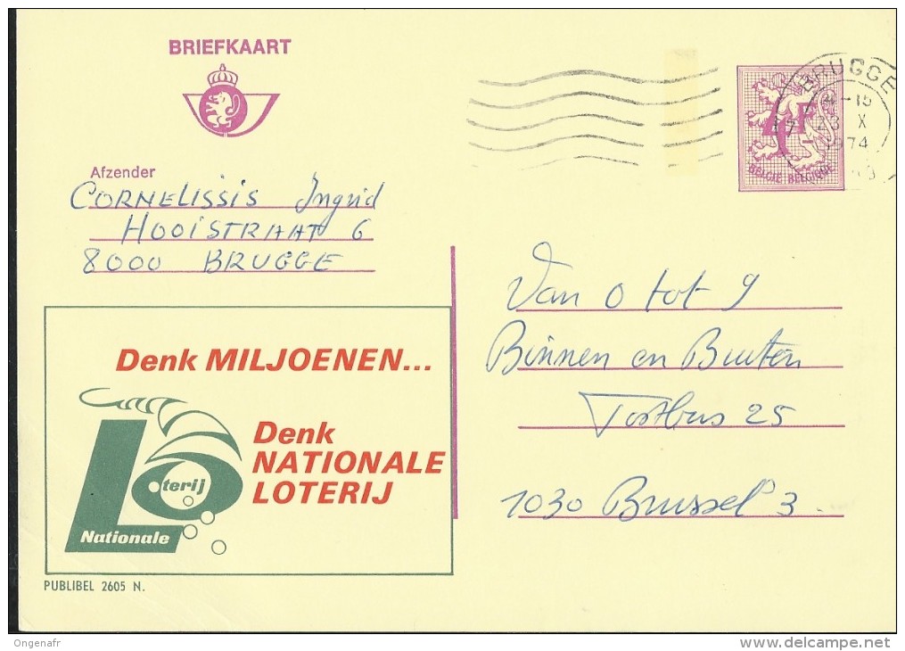 Publibel Obl. N° 2605  ( Nationale Loterij) Obl:  Brugge  23/10/1974 - Publibels